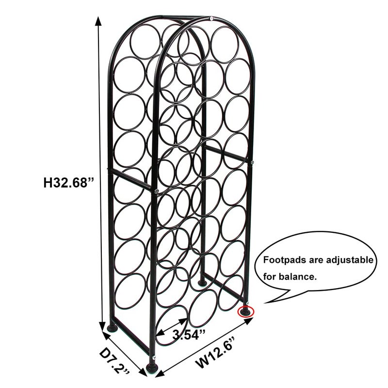 PAG 23 Bottles Arched Freestanding Floor Metal Wine Rack Wine Bottle Holders Stands, Black - Image 3